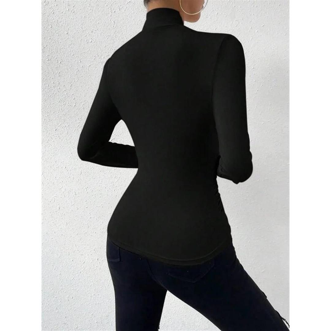 Women Cross-Over Collar Ruched Long Sleeve Top