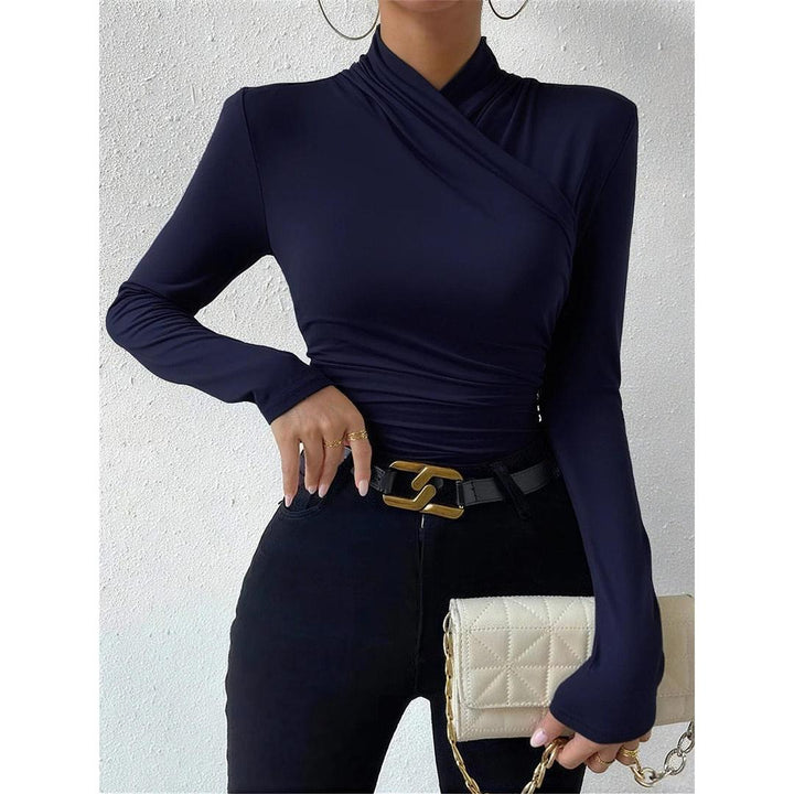Women Cross-Over Collar Ruched Long Sleeve Top