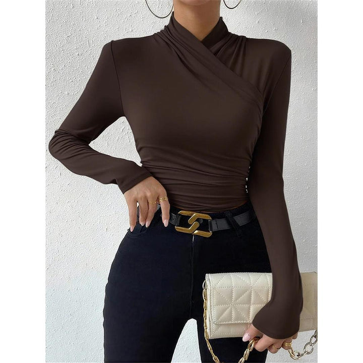Women Cross-Over Collar Ruched Long Sleeve Top