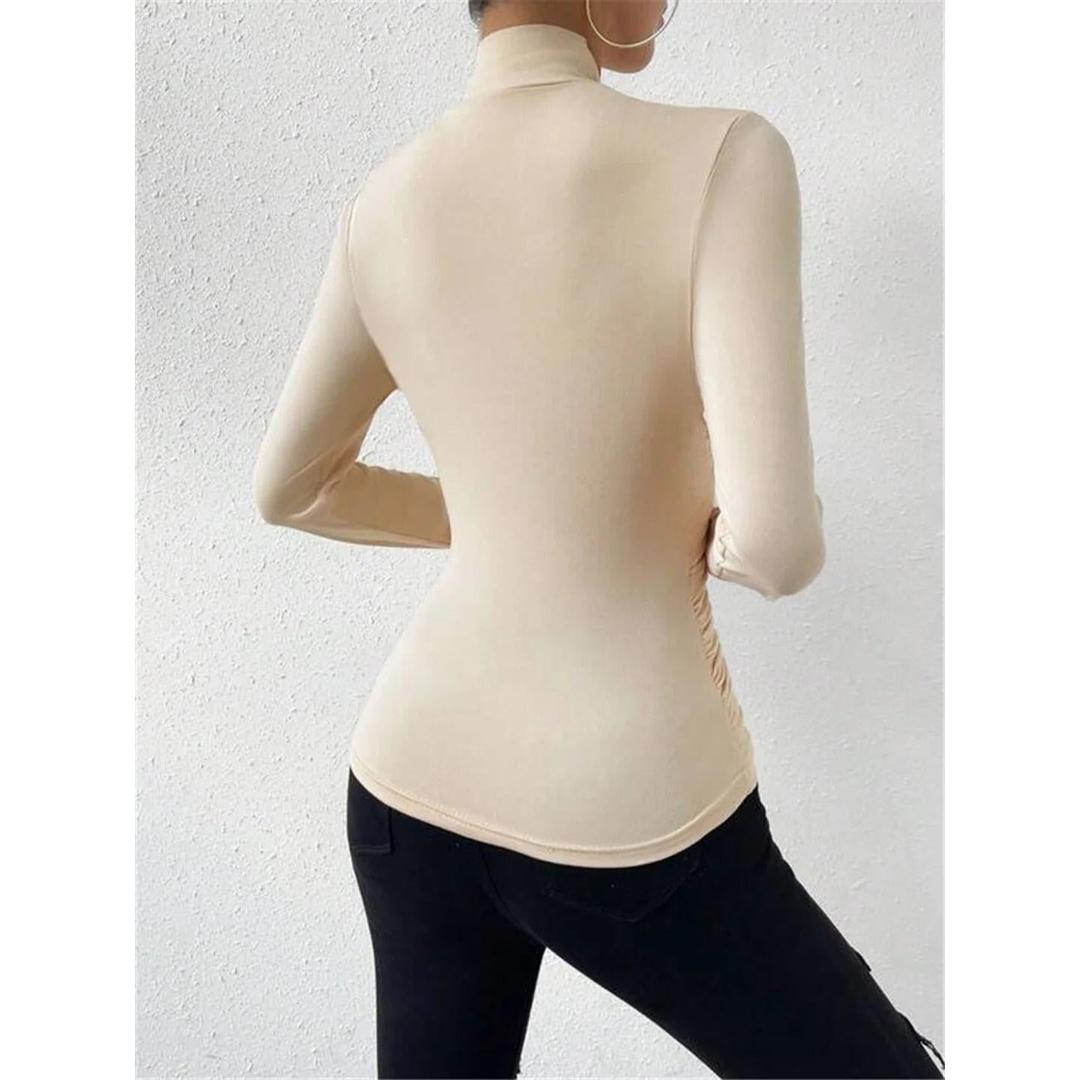 Women Cross-Over Collar Ruched Long Sleeve Top