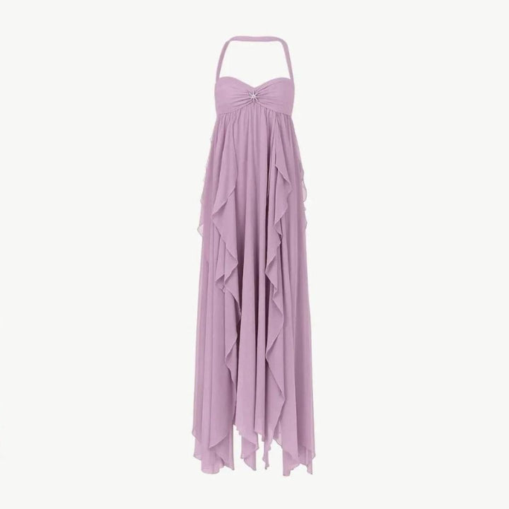 Women Halter Maxi Dress Draped Ruffle