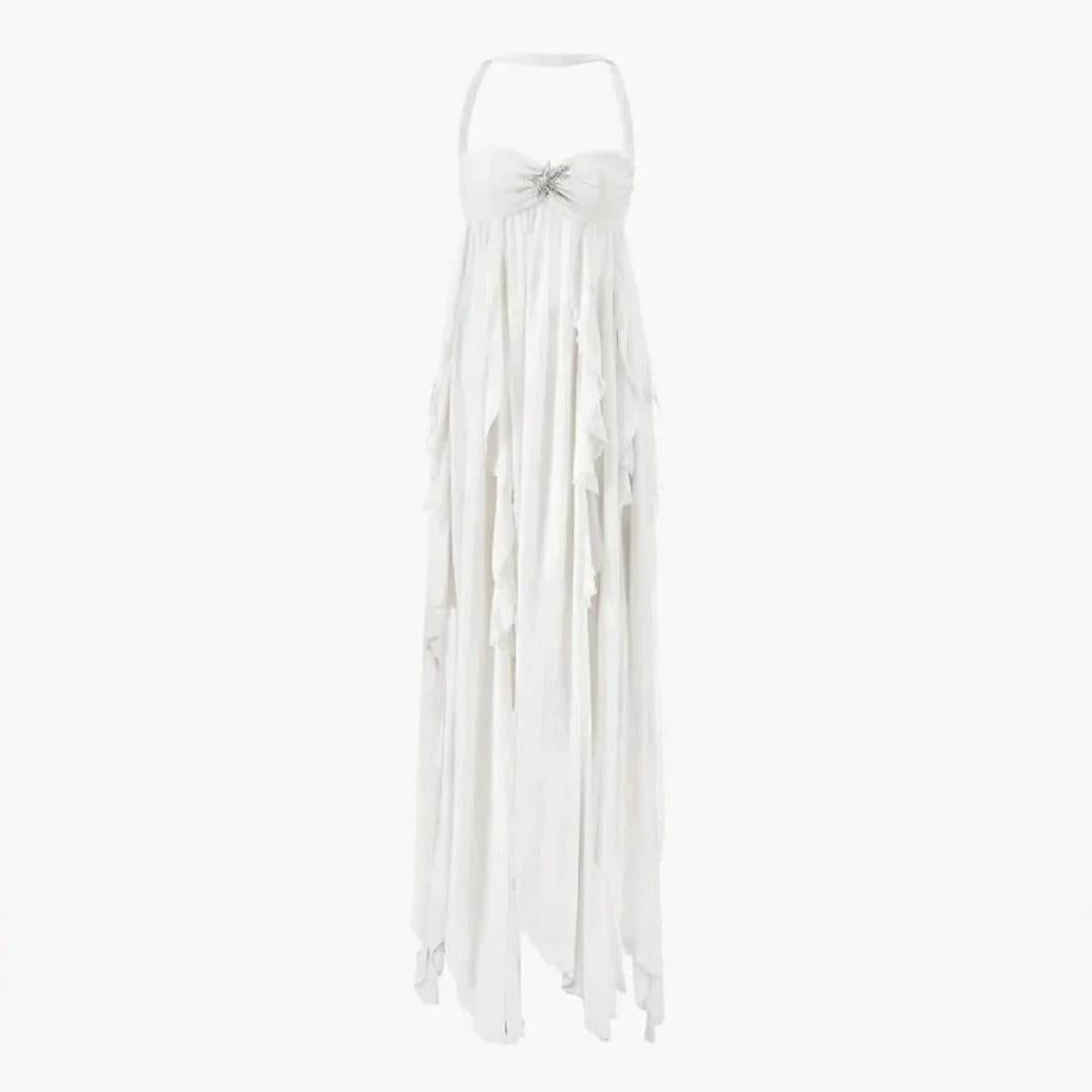 Women Halter Maxi Dress Draped Ruffle
