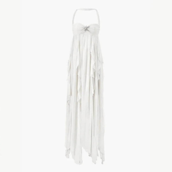 Women Halter Maxi Dress Draped Ruffle