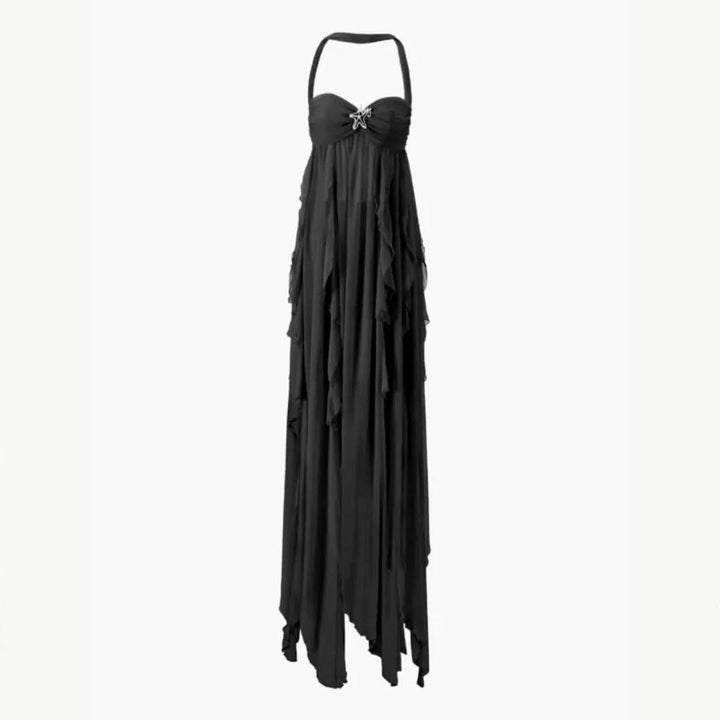 Women Halter Maxi Dress Draped Ruffle