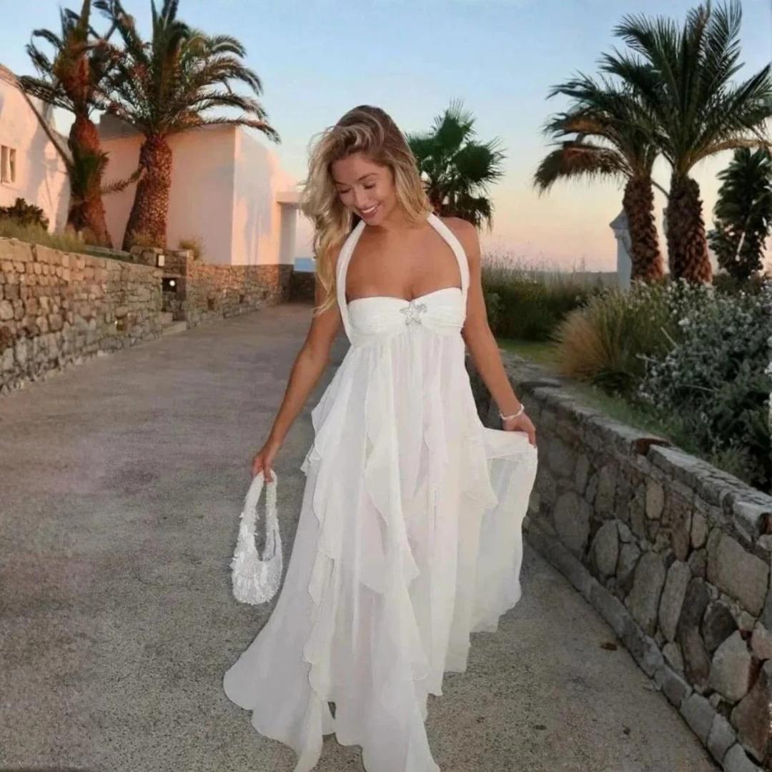 Women Halter Maxi Dress Draped Ruffle