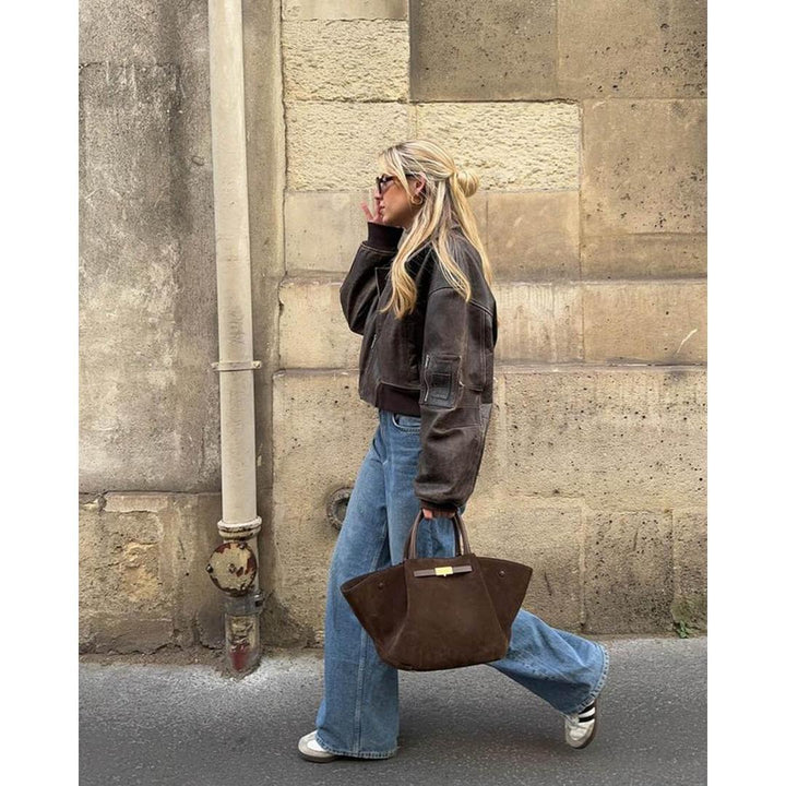Women Handbag Suede Look Surface Double Handle