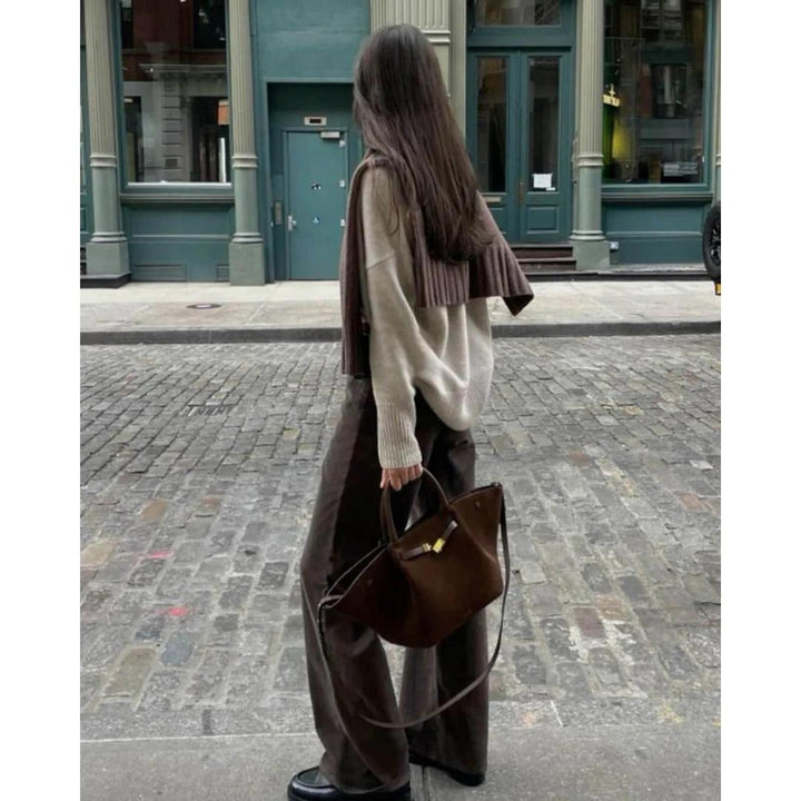 Women Handbag Suede Look Surface Double Handle