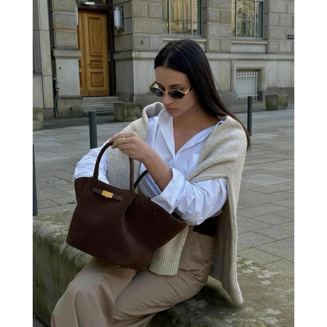 Women Handbag Suede Look Surface Double Handle