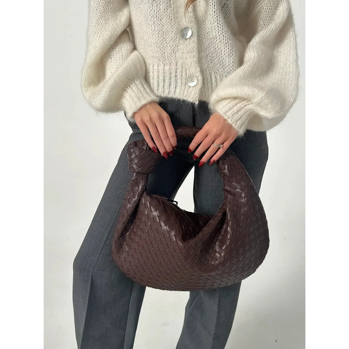 Women Handbag Woven Texture Top Handle Rounded Shape
