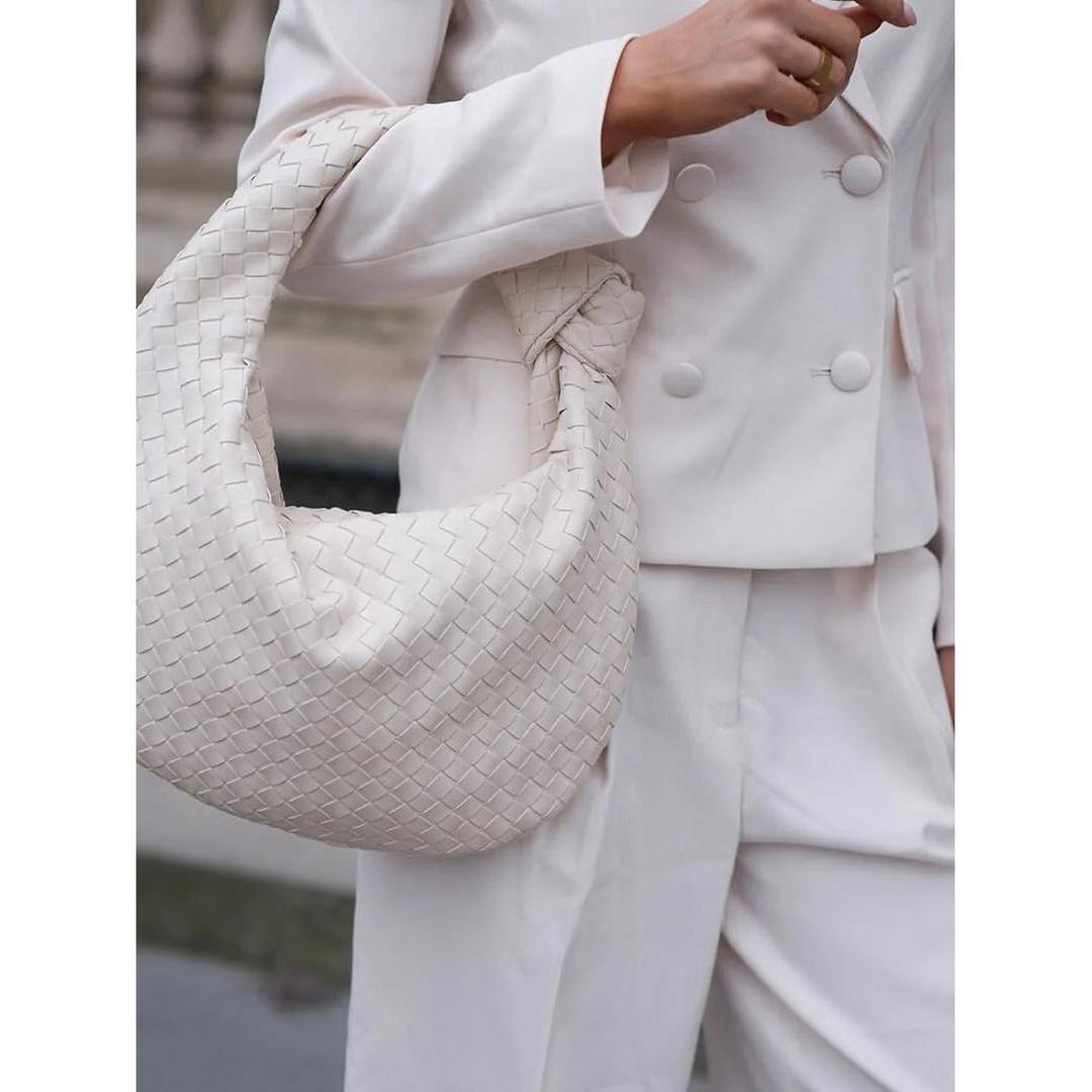 Women Handbag Woven Texture Top Handle Rounded Shape