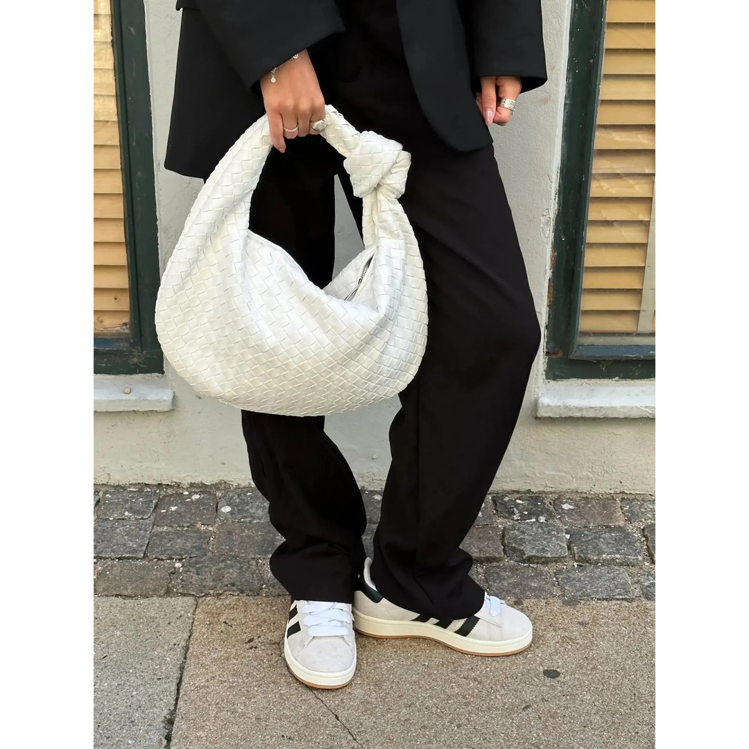 Women Handbag Woven Texture Top Handle Rounded Shape