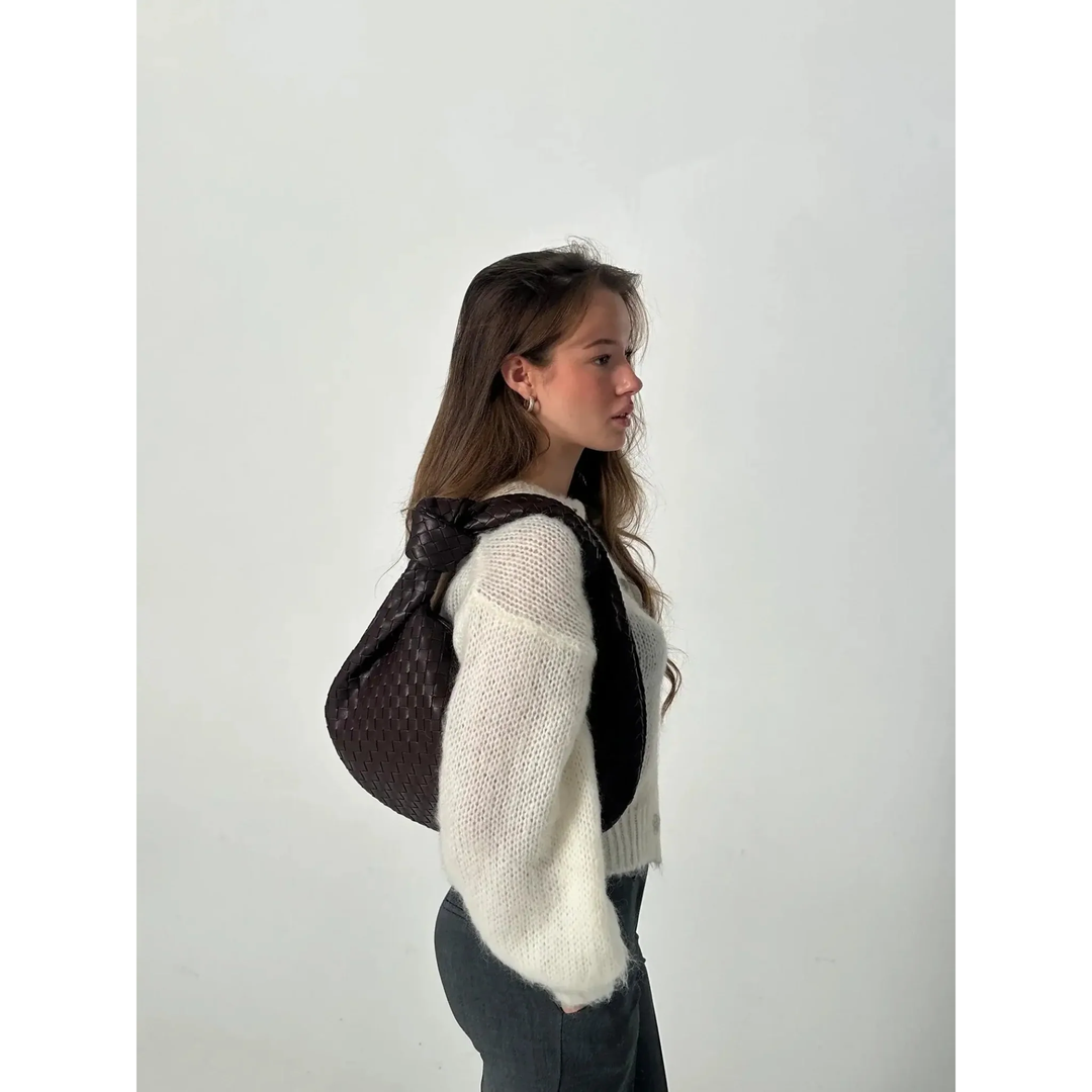 Women Handbag Woven Texture Top Handle Rounded Shape