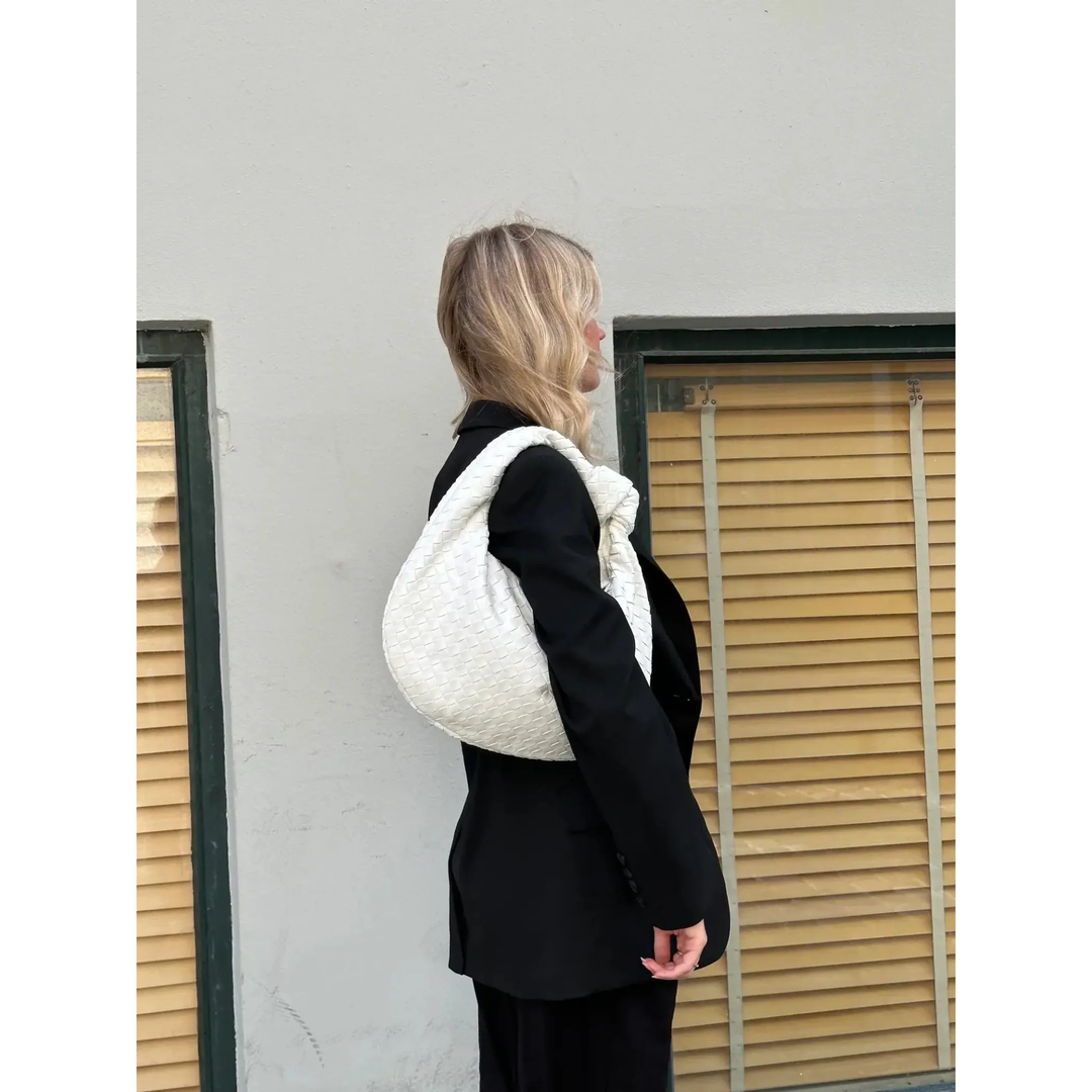 Women Handbag Woven Texture Top Handle Rounded Shape