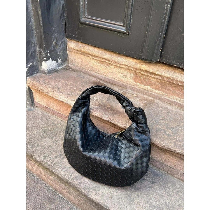 Women Handbag Woven Texture Top Handle Rounded Shape