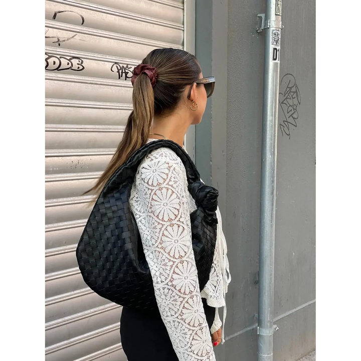 Women Handbag Woven Texture Top Handle Rounded Shape