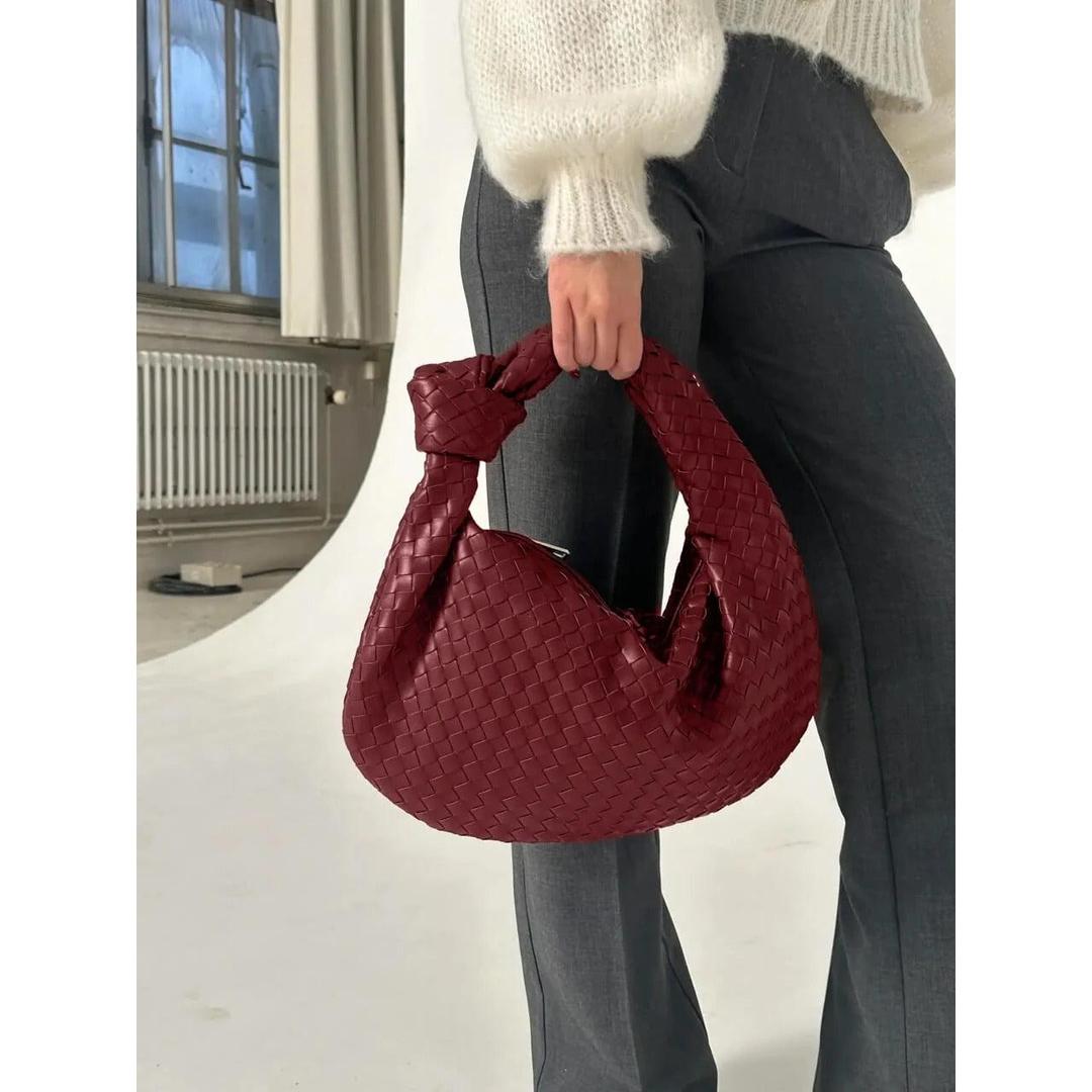 Women Handbag Woven Texture Top Handle Rounded Shape