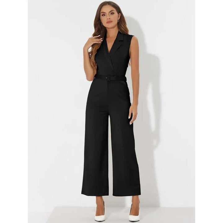 Women Jumpsuit Sleeveless Button Front Wide Leg