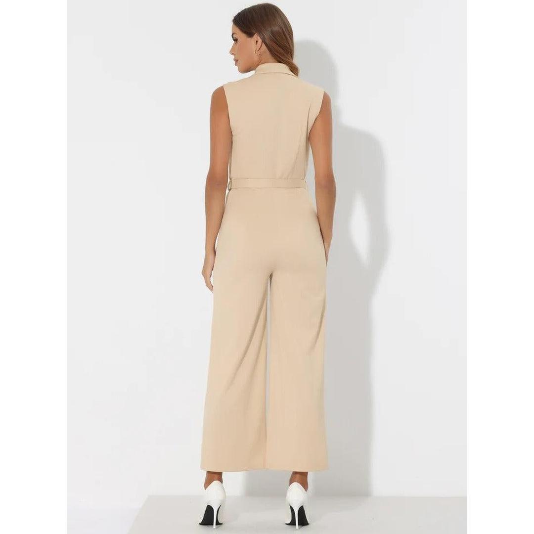 Women Jumpsuit Sleeveless Button Front Wide Leg