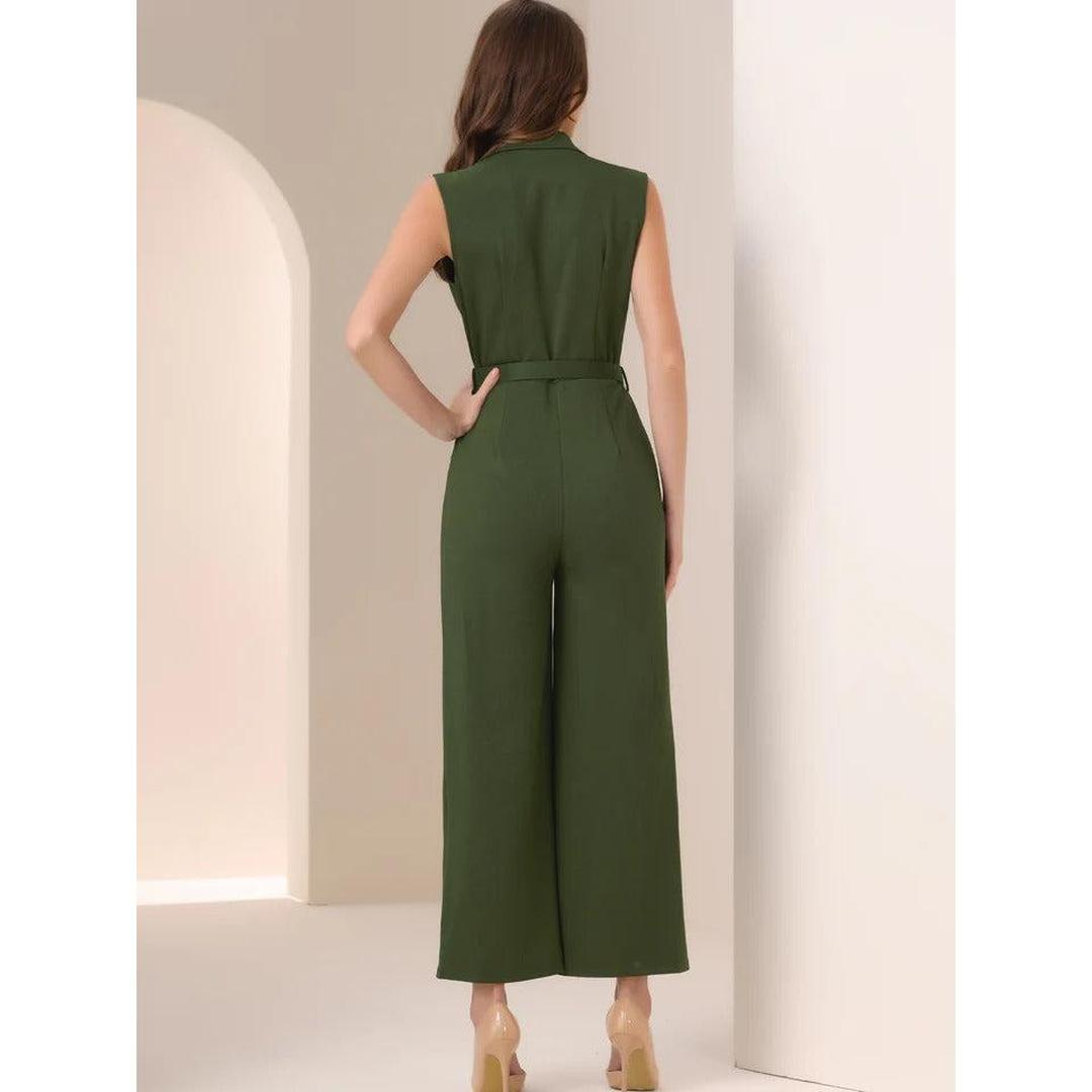 Women Jumpsuit Sleeveless Button Front Wide Leg