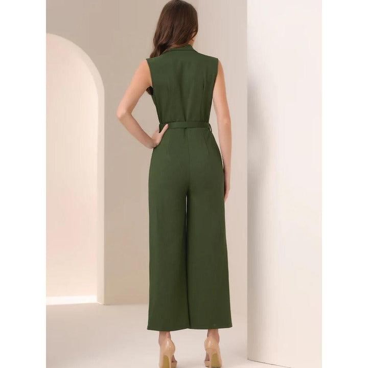Women Jumpsuit Sleeveless Button Front Wide Leg