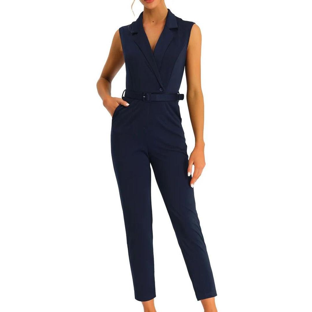 Women Jumpsuit Sleeveless Button Front Wide Leg