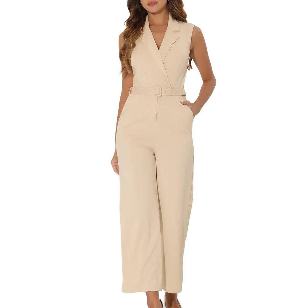 Women Jumpsuit Sleeveless Button Front Wide Leg