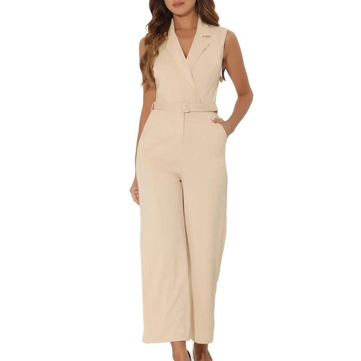 Women Jumpsuit Sleeveless Button Front Wide Leg