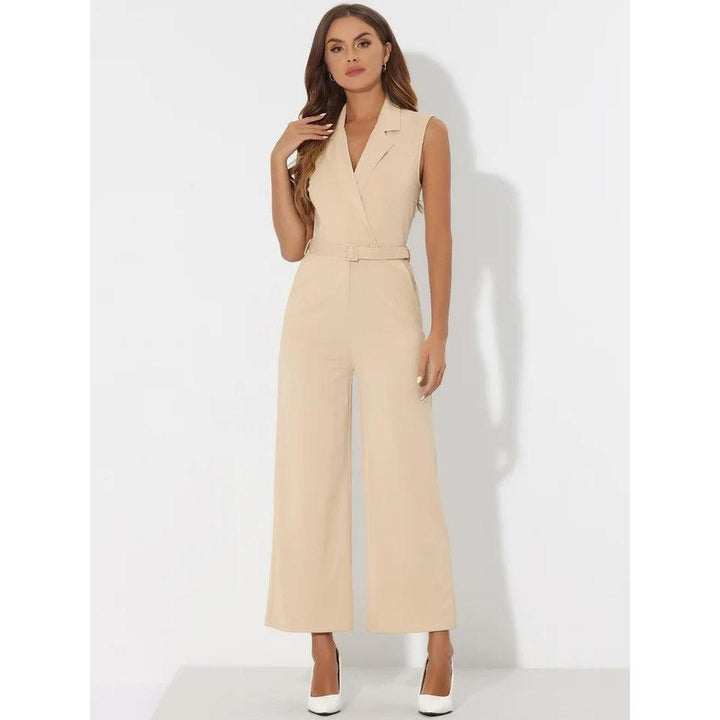 Women Jumpsuit Sleeveless Button Front Wide Leg