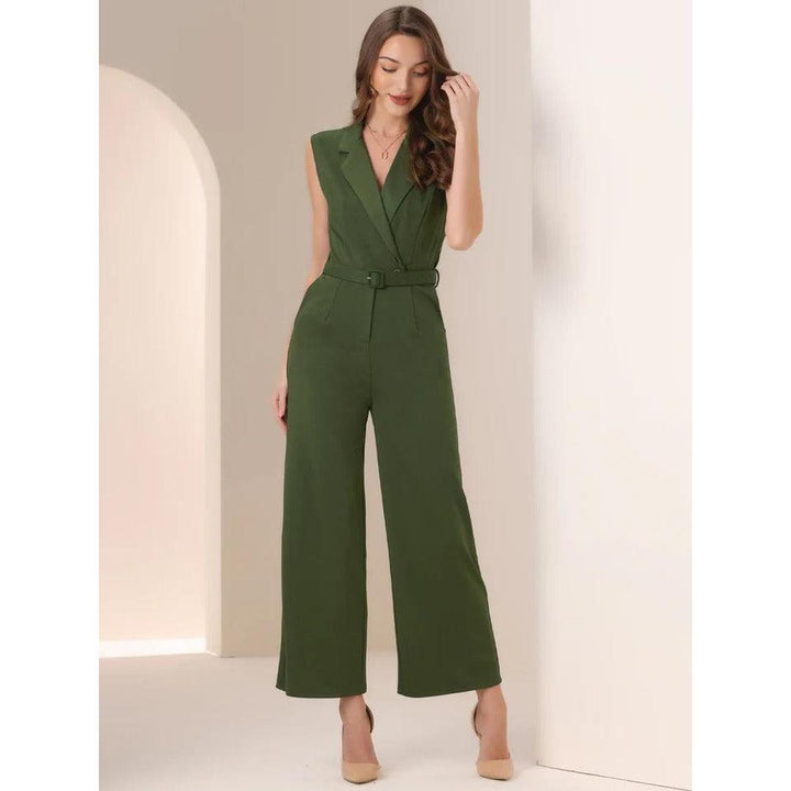Women Jumpsuit Sleeveless Button Front Wide Leg