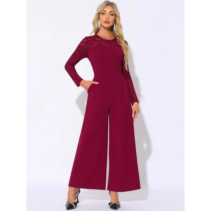 Women Jumpsuit Long Sleeve Lace Wide Leg