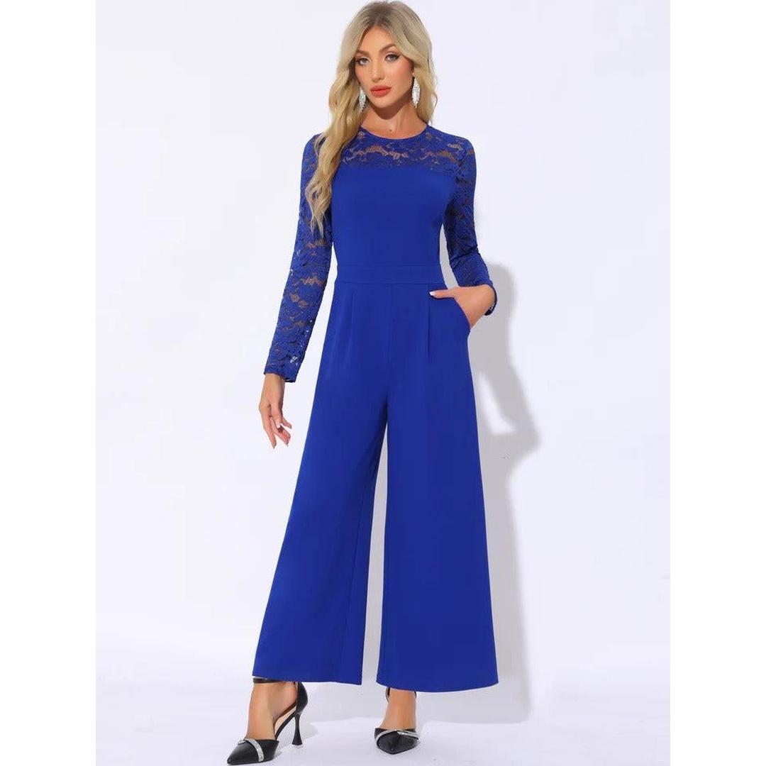 Women Jumpsuit Long Sleeve Lace Wide Leg