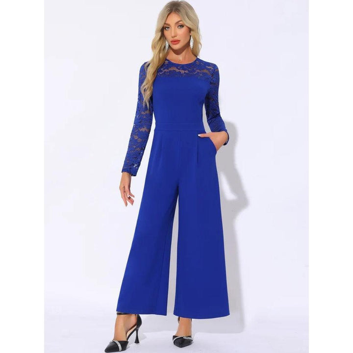 Women Jumpsuit Long Sleeve Lace Wide Leg