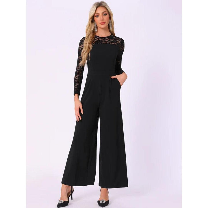 Women Jumpsuit Long Sleeve Lace Wide Leg