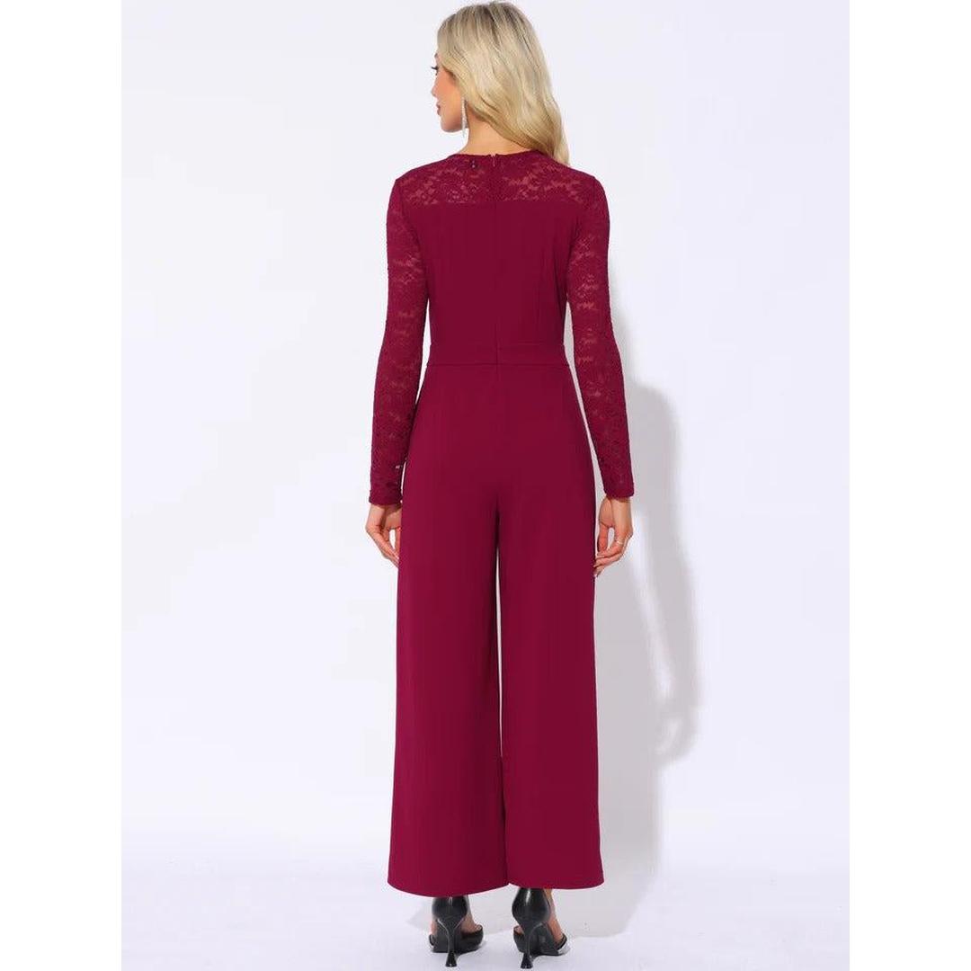 Women Jumpsuit Long Sleeve Lace Wide Leg