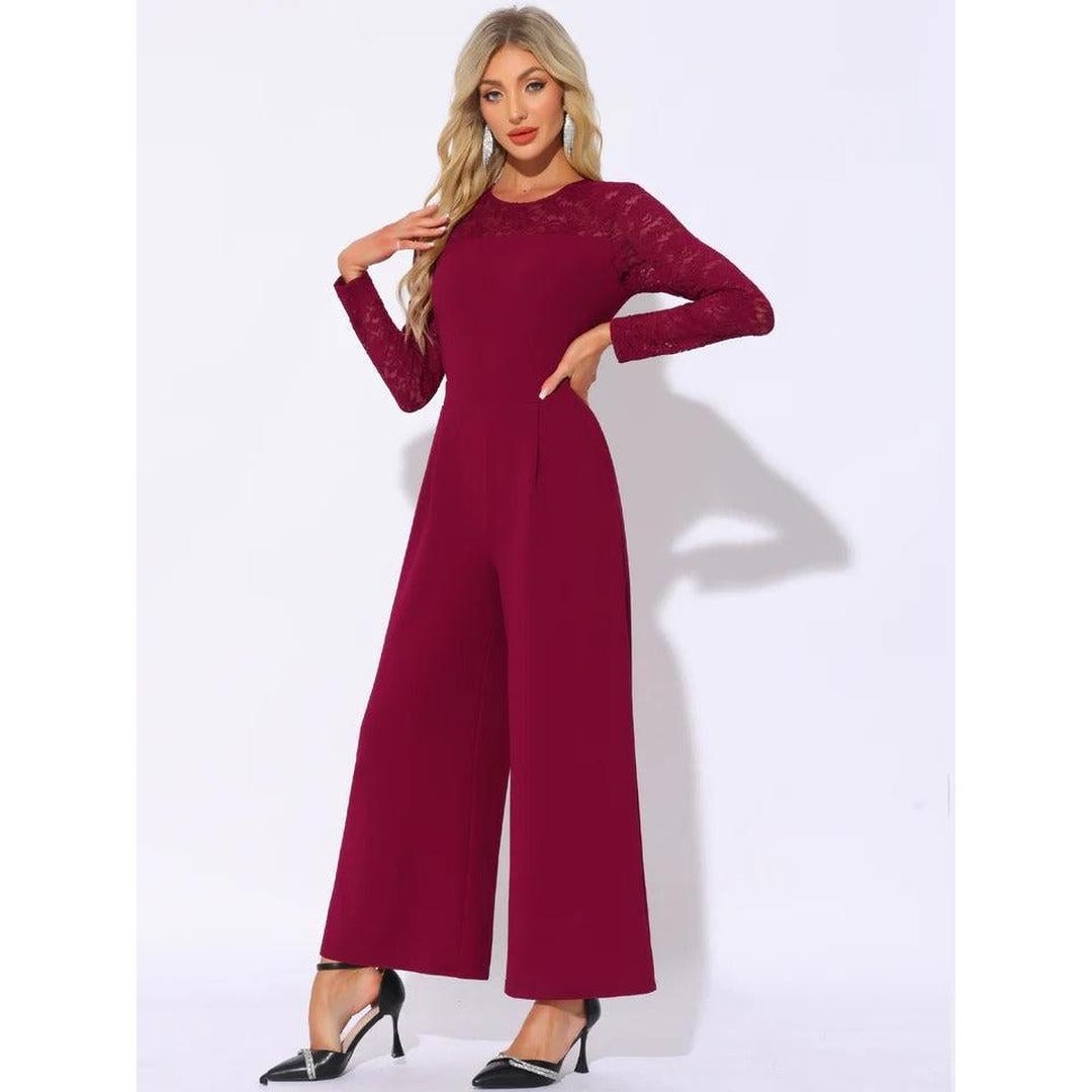 Women Jumpsuit Long Sleeve Lace Wide Leg