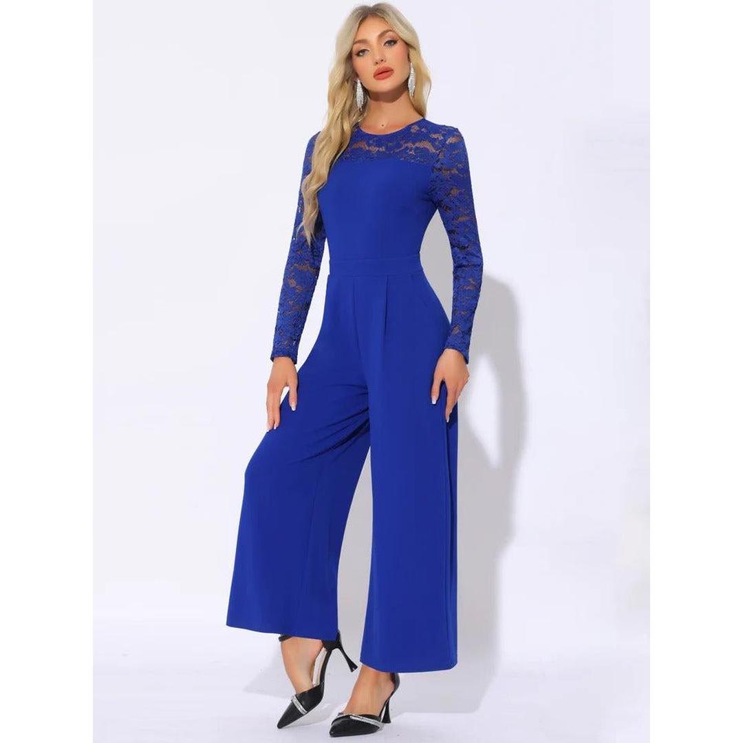 Women Jumpsuit Long Sleeve Lace Wide Leg