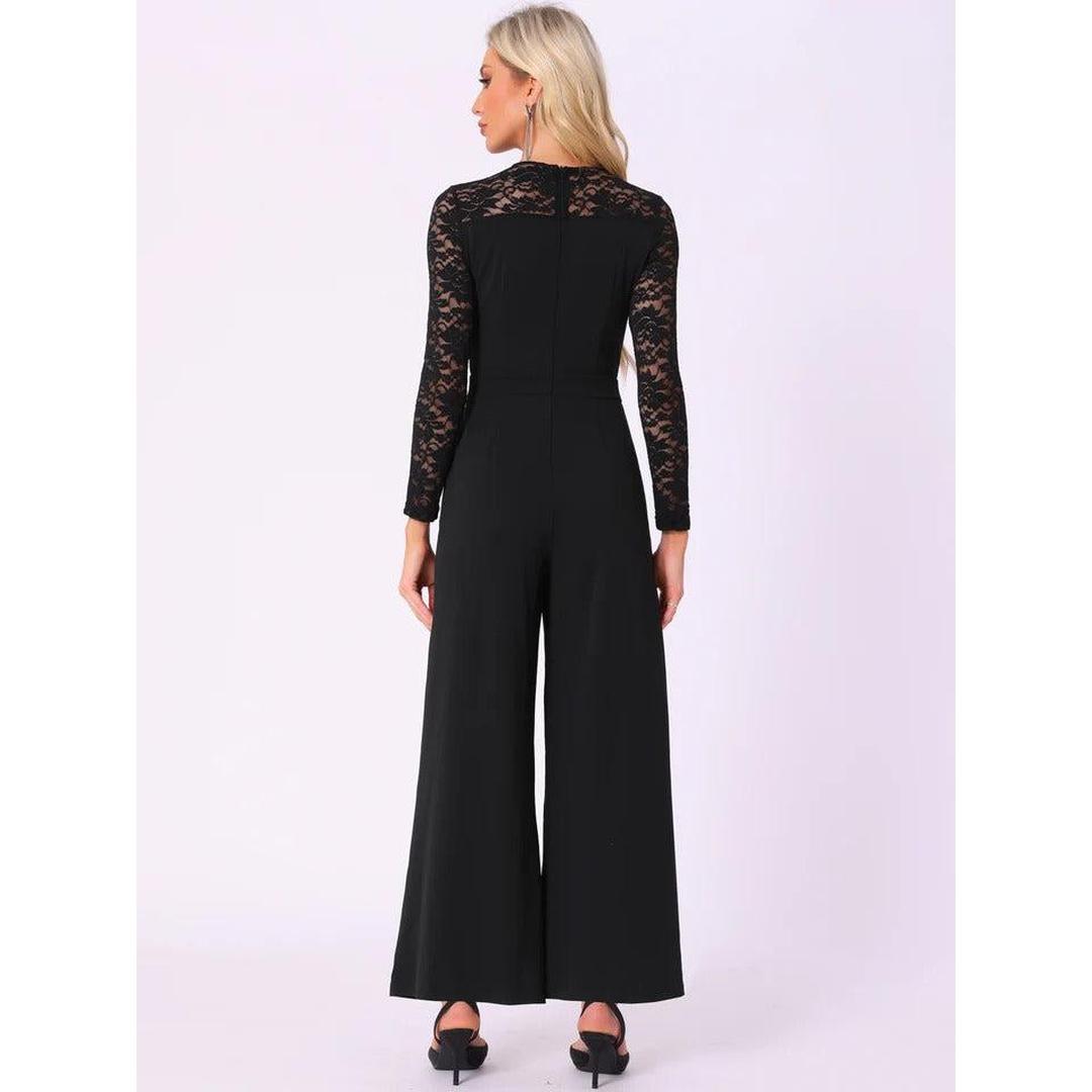Women Jumpsuit Long Sleeve Lace Wide Leg