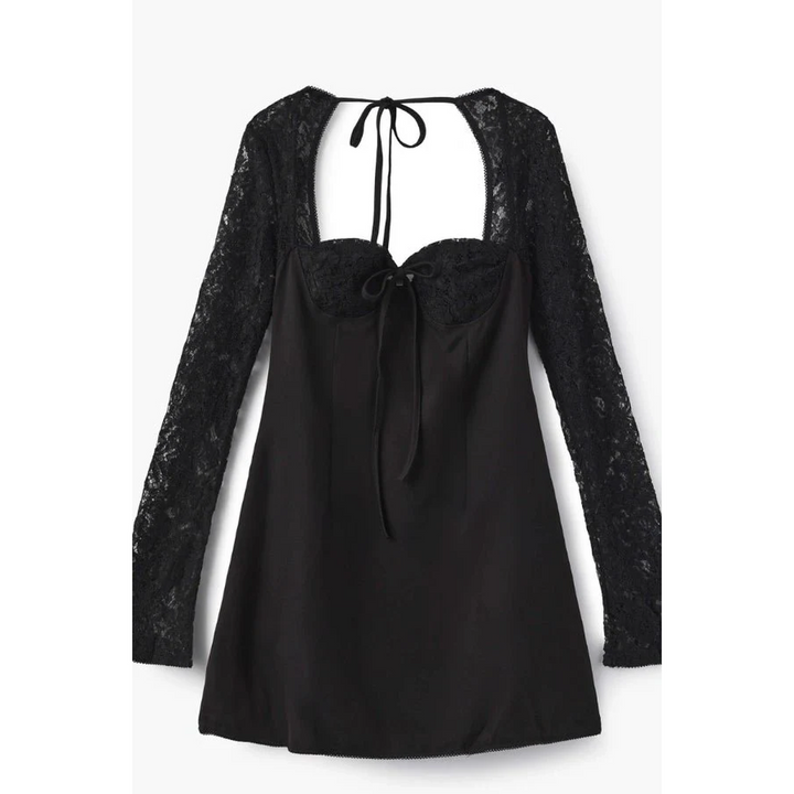 Women Long Sleeve Mini Dress Lace Sleeves Fitted