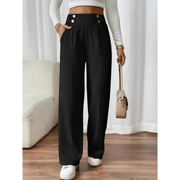 Women Pants Solid Color Elastic Waist Straight Leg