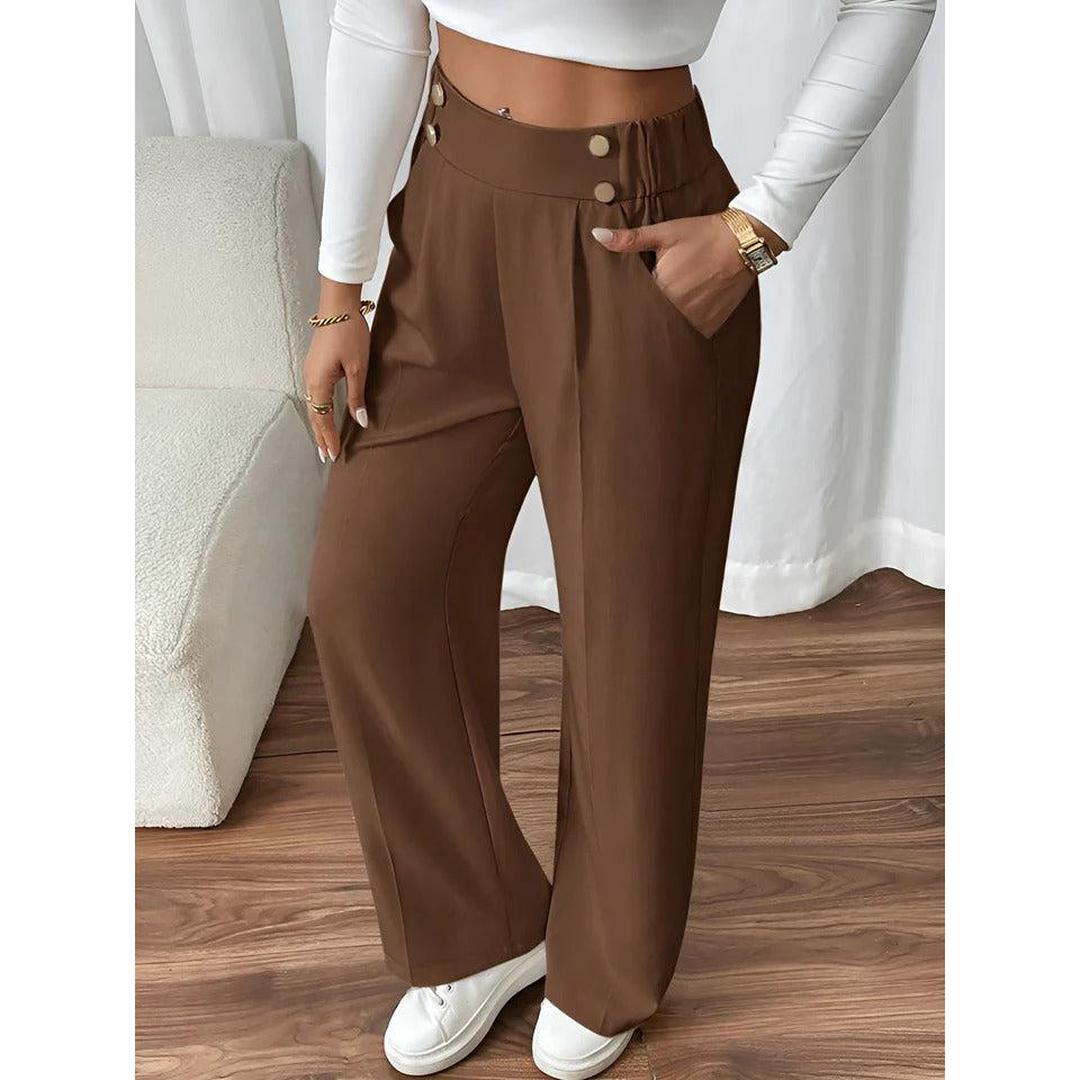 Women Pants Solid Color Elastic Waist Straight Leg