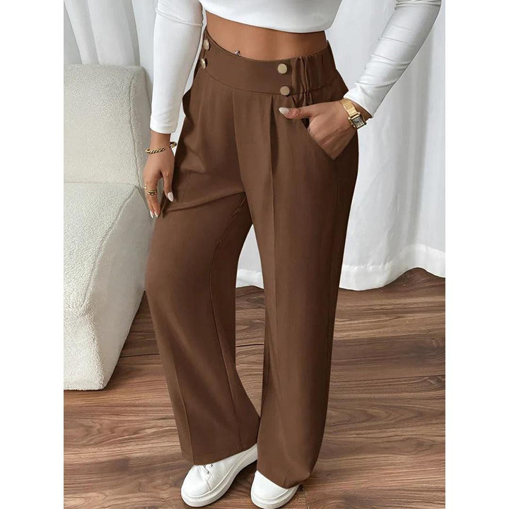 Women Pants Solid Color Elastic Waist Straight Leg