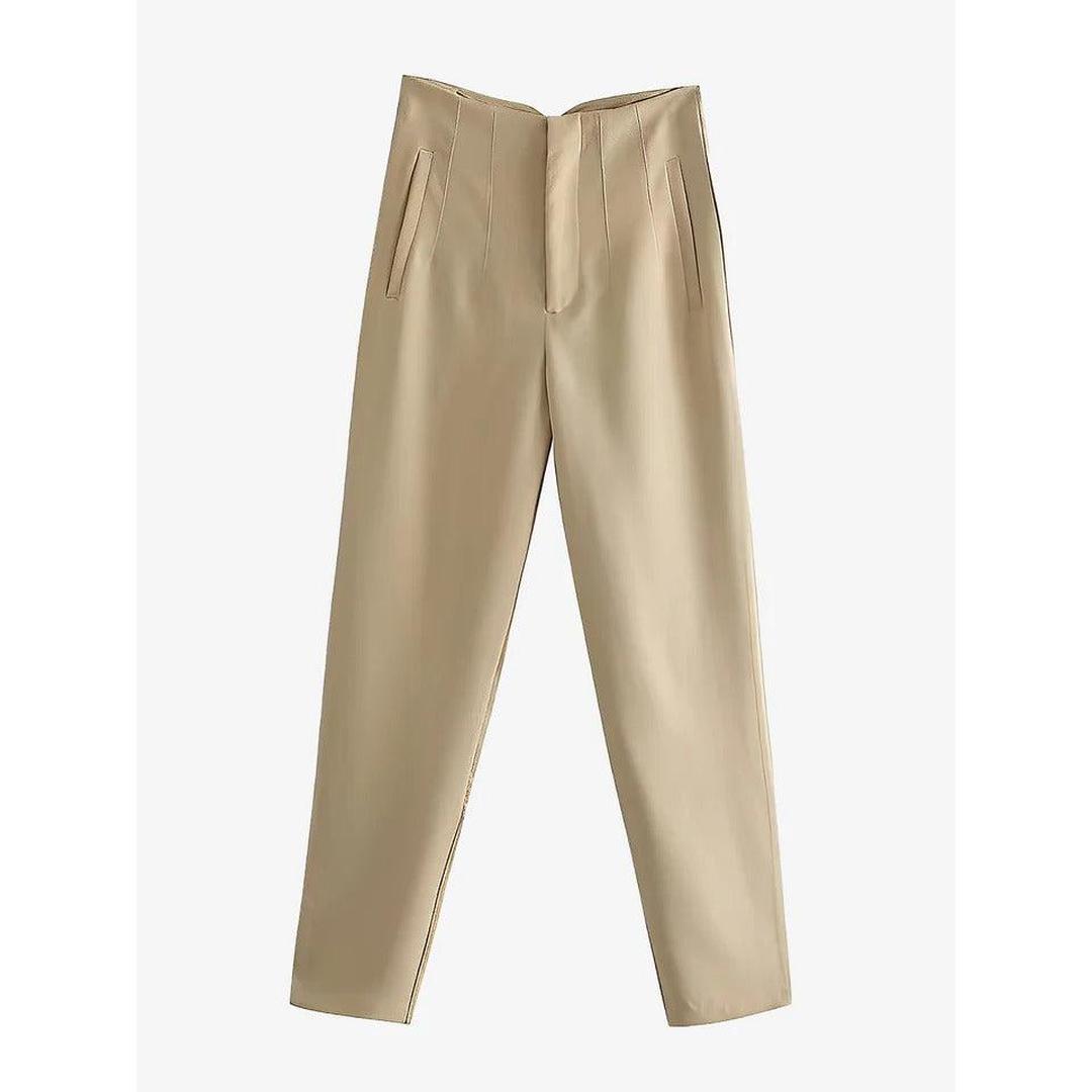 Women Pants Solid Color Pleated Straight Leg