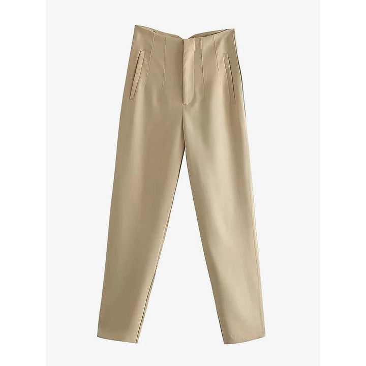 Women Pants Solid Color Pleated Straight Leg