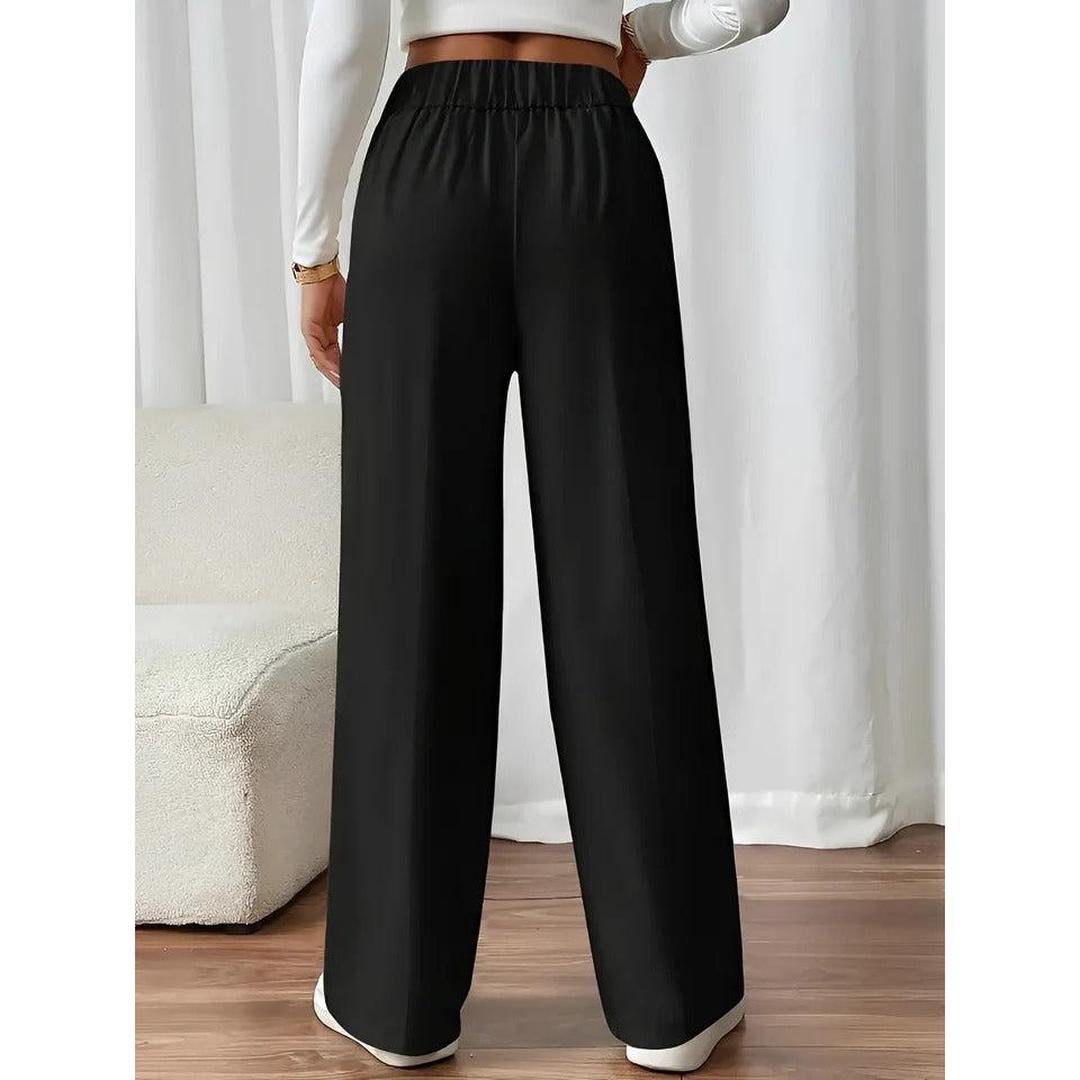 Women Pants Solid Color Elastic Waist Straight Leg