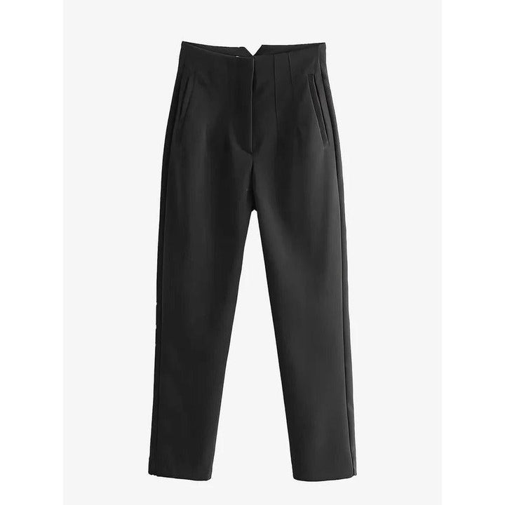 Women Pants Solid Color Pleated Straight Leg