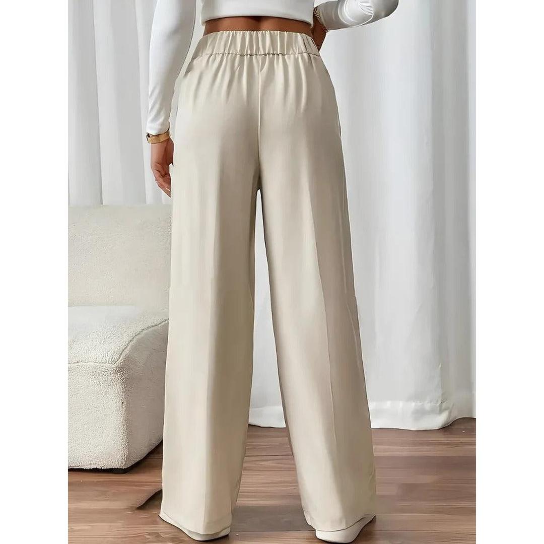 Women Pants Solid Color Elastic Waist Straight Leg