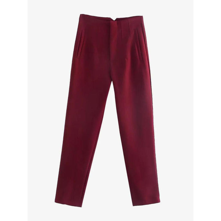 Women Pants Solid Color Pleated Straight Leg