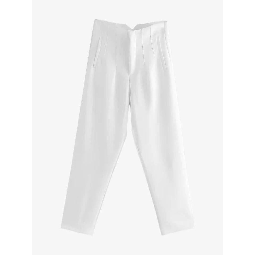 Women Pants Solid Color Pleated Straight Leg