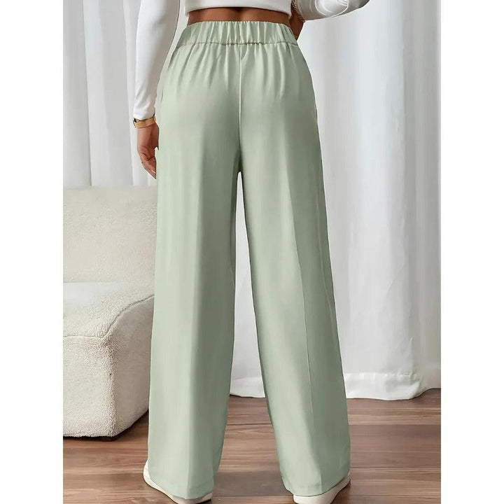 Women Pants Solid Color Elastic Waist Straight Leg