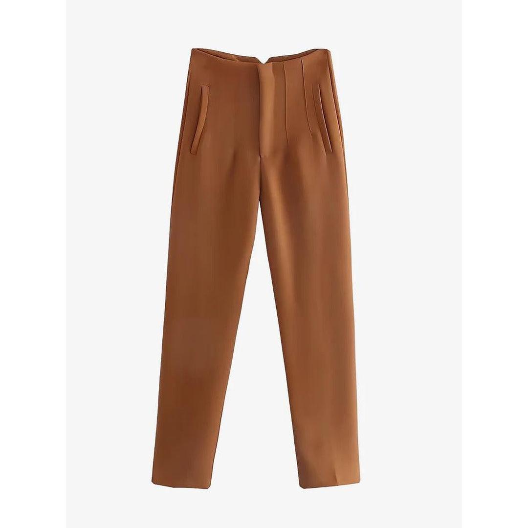 Women Pants Solid Color Pleated Straight Leg